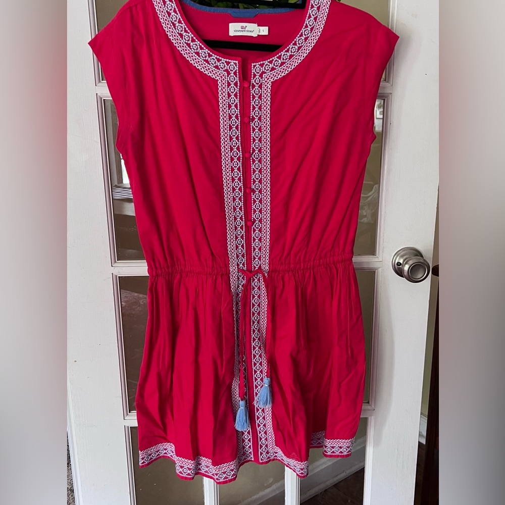 Vineyard Vines Red Dress with Embroidery